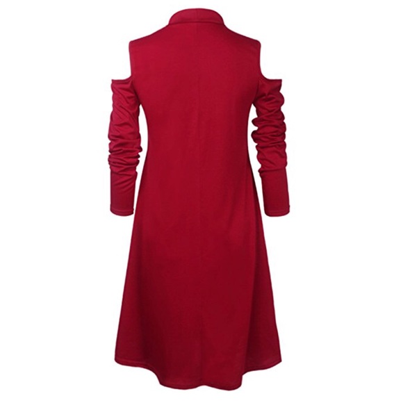 V-Neck Off Shoulder Choker Loose Red Dress - Picture 3 of 5